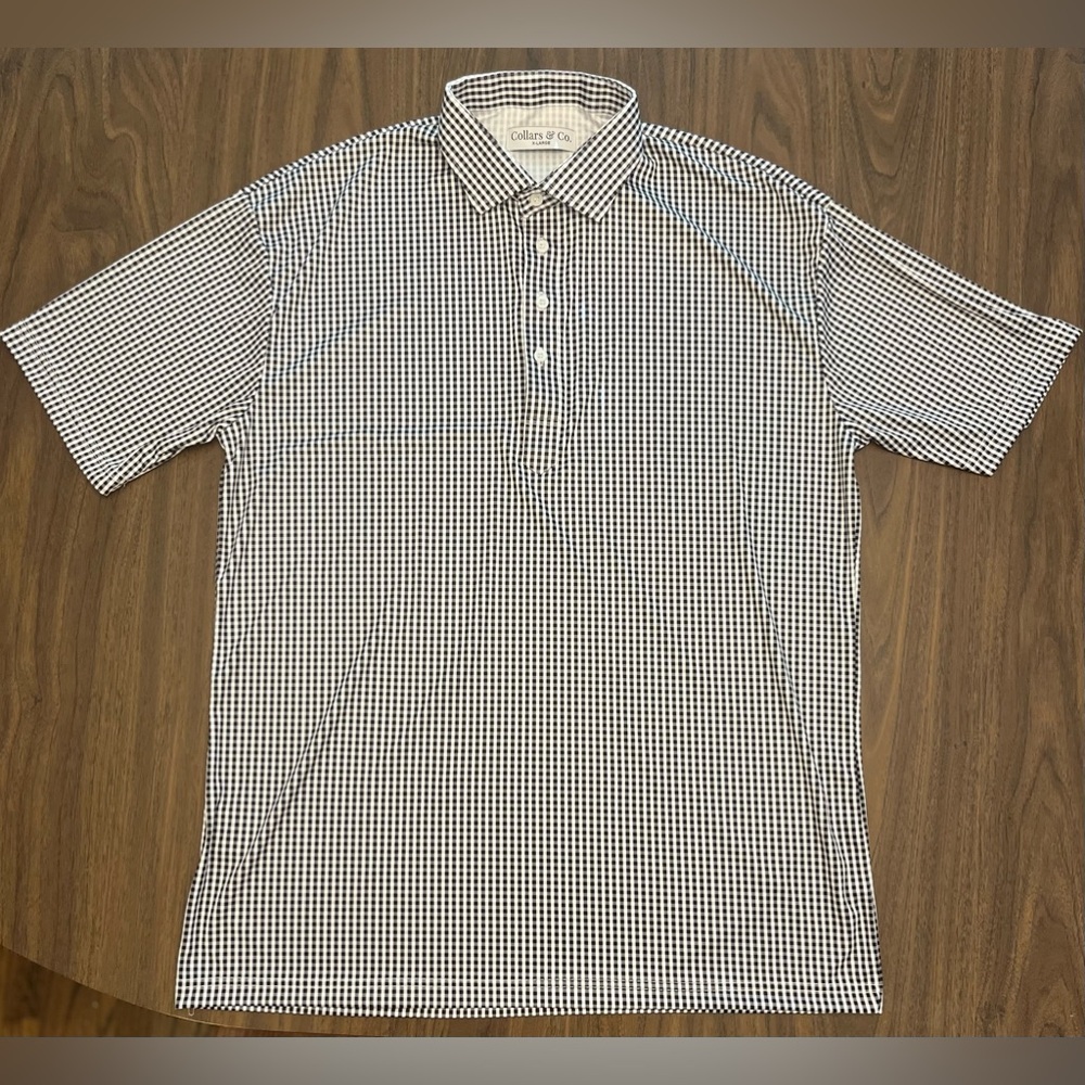 Collars & Co. XL Black & White Gingham Short Sleeve Dress Collar Polo